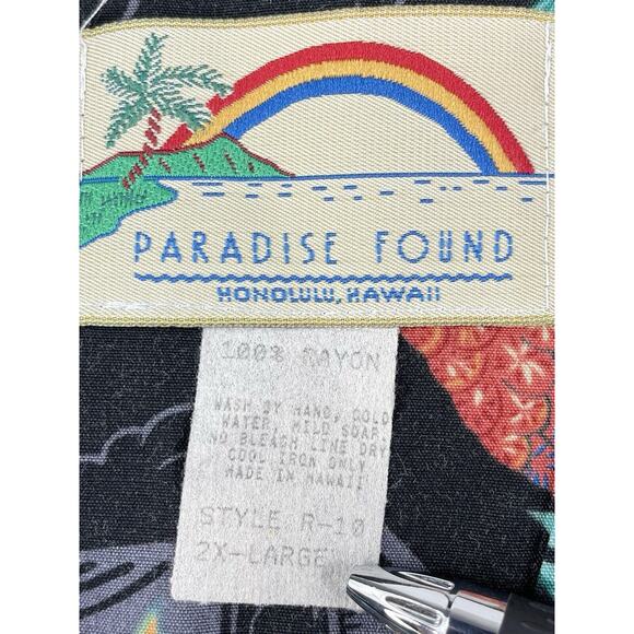 Paradise Found Pineapple Hawaiian Shirt Men’s 2XL Wood Buttons Black Vintage - Picture 5 of 6